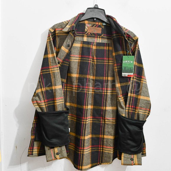 NWT  ORVIS Heavy Weight Flannel Men's  Hand Pockets Long Sleeve in  Brown - Picture 5 of 5